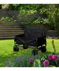 CARRELLO PIEGHEVOLE EUROGARDEN CON RUOTE E FUNZIONE PANCHINA IN ACCIAIO NERO 108X55,5X73 CM